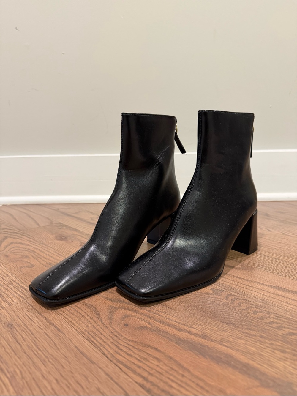 MANGO Black Square-Toe Block Heel Ankle Boots